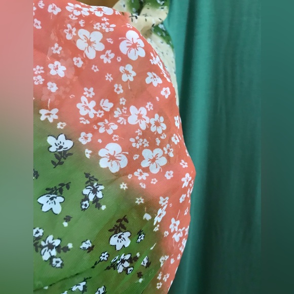 NEW Sage Green Chiffon Print Sleeves Tee 1X EMERALD - Picture 9 of 10